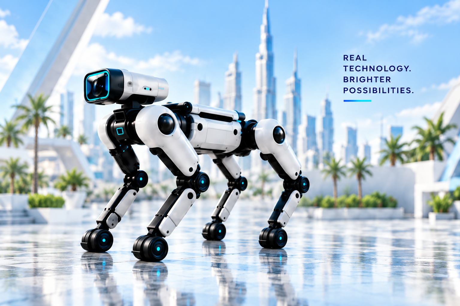 Quadruped robot in a modern city
